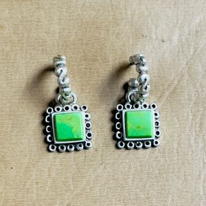 Vintage Barse Sterling Silver 925 Green Turquoise Hoop/Dangle Earrings